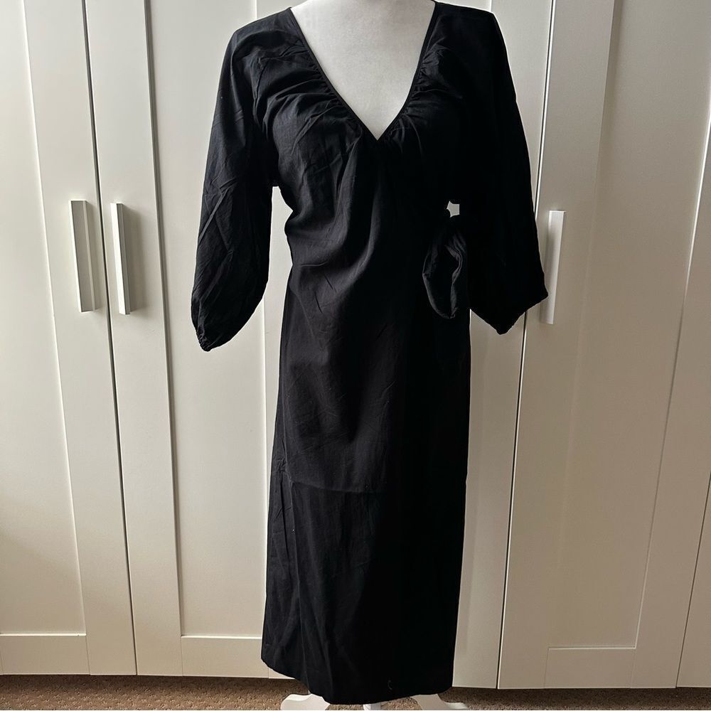 Modern Citizen | Opal Puff Sleeve Wrap Dress | Black Small S - Picture 7 of 7